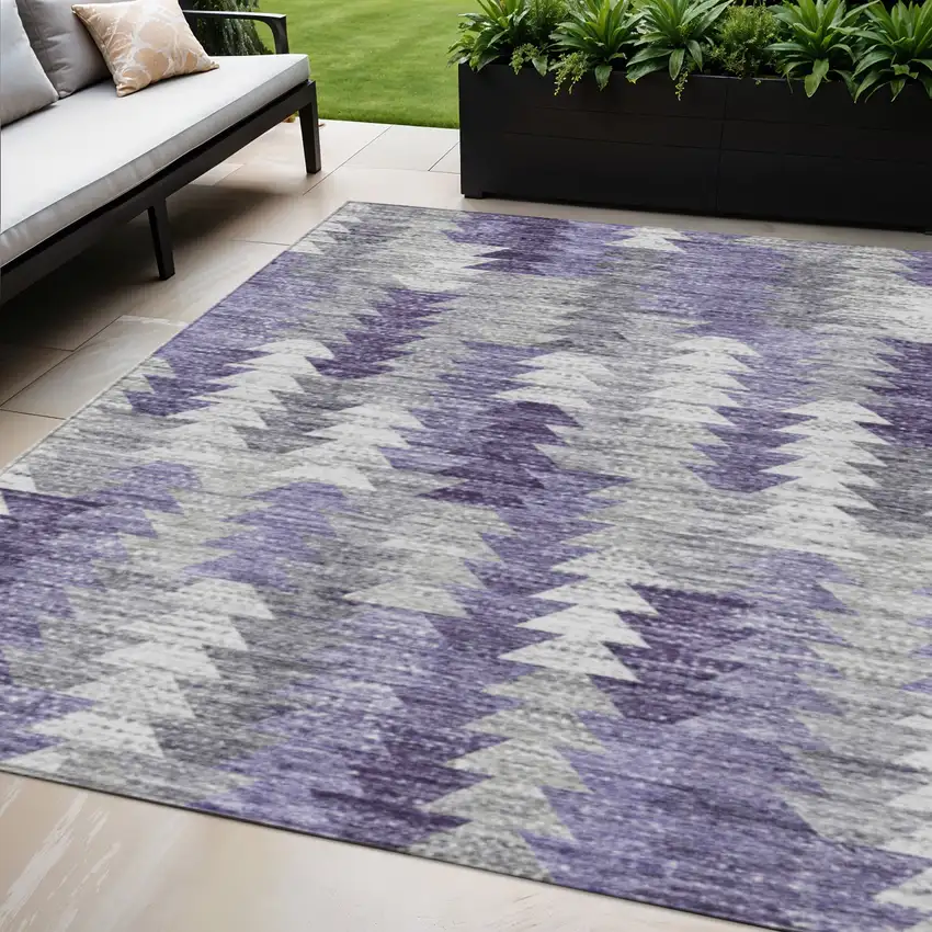 Purple Lavender And Gray Geometric Washable Indoor Outdoor Area Rug Photo 1