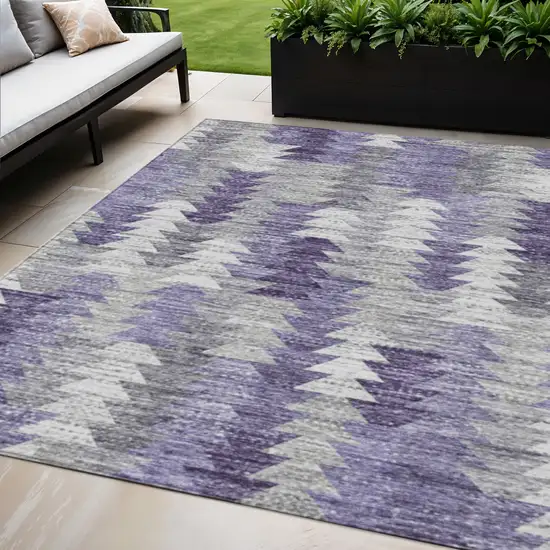 Purple Lavender And Gray Geometric Washable Indoor Outdoor Area Rug Photo 1