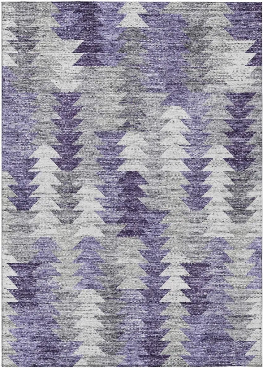 Purple Lavender And Gray Geometric Washable Indoor Outdoor Area Rug Photo 1