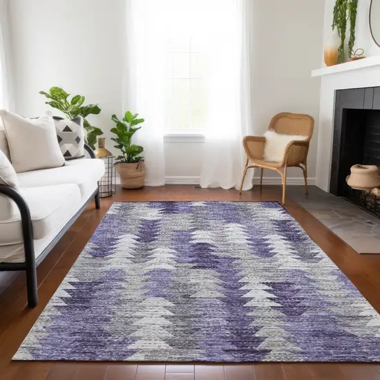 Purple Lavender And Gray Geometric Washable Indoor Outdoor Area Rug Photo 8