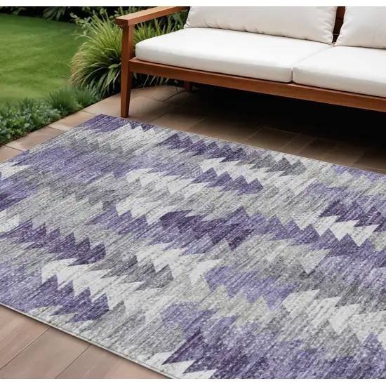 Purple Lavender And Gray Geometric Washable Indoor Outdoor Area Rug Photo 1