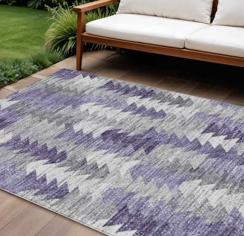 Purple Lavender And Gray Geometric Washable Indoor Outdoor Area Rug Photo 1