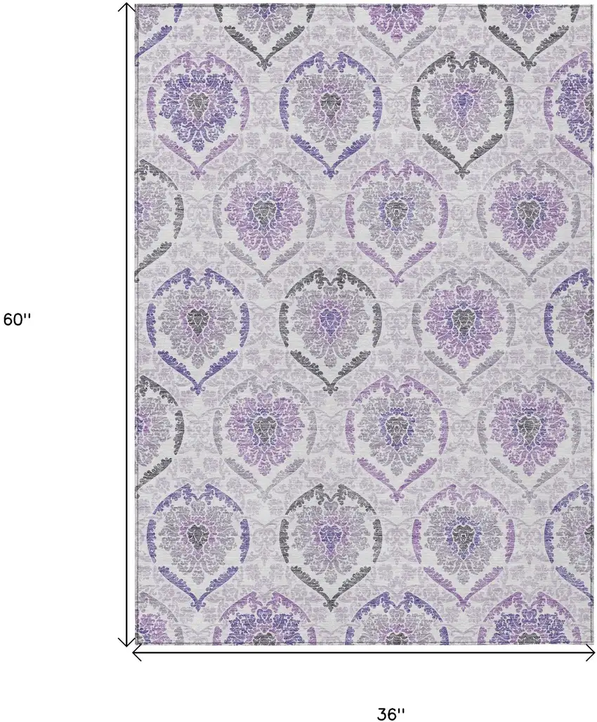 Purple Lavender And Gray Medallion Washable Indoor Outdoor Area Rug Photo 3