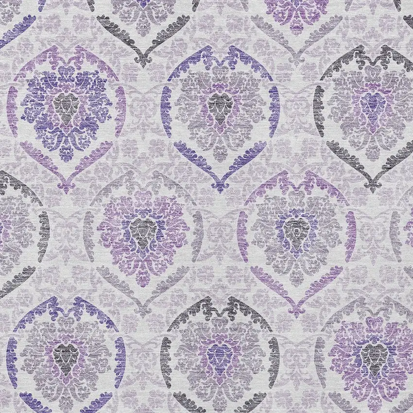 Purple Lavender And Gray Medallion Washable Indoor Outdoor Area Rug Photo 5