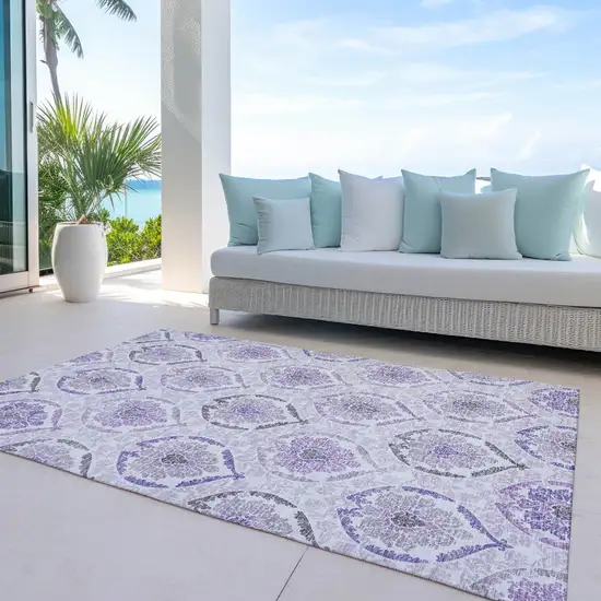 Purple Lavender And Gray Medallion Washable Indoor Outdoor Area Rug Photo 7