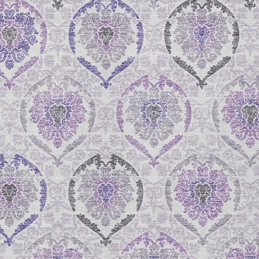 Purple Lavender And Gray Medallion Washable Indoor Outdoor Area Rug Photo 5