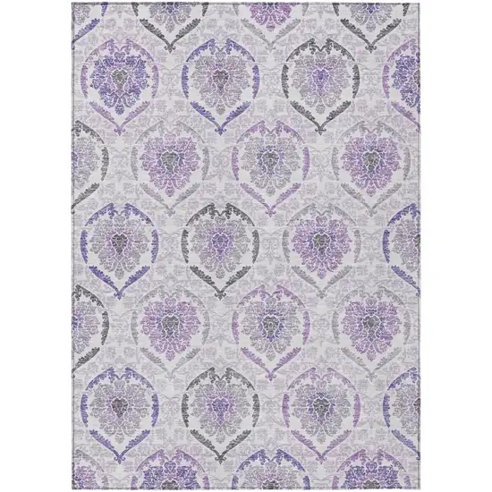 Purple Lavender And Gray Medallion Washable Indoor Outdoor Area Rug Photo 2
