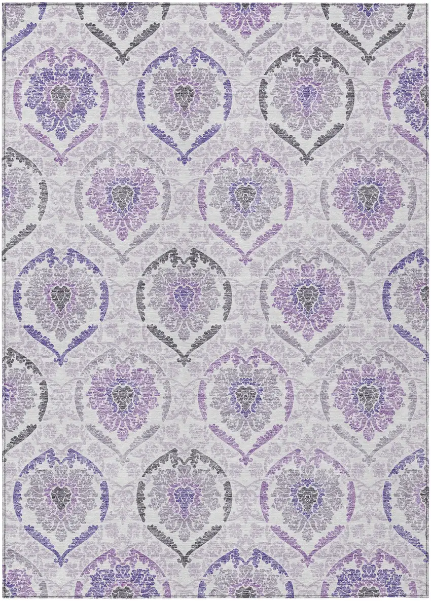 Purple Lavender And Gray Medallion Washable Indoor Outdoor Area Rug Photo 2