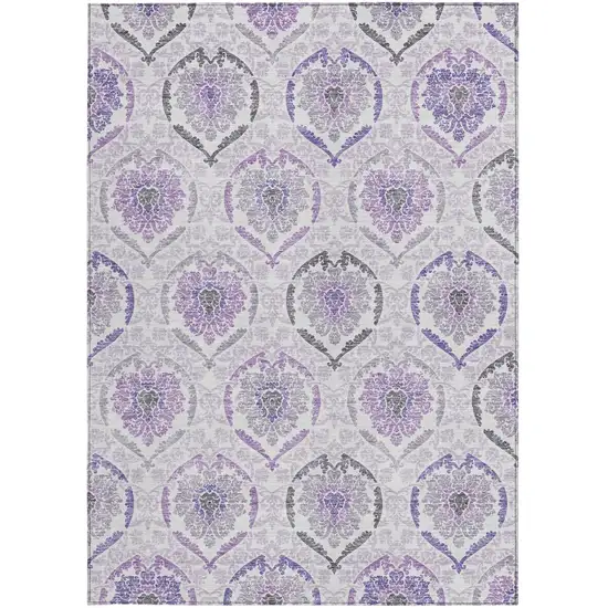 Purple Lavender And Gray Medallion Washable Indoor Outdoor Area Rug Photo 6