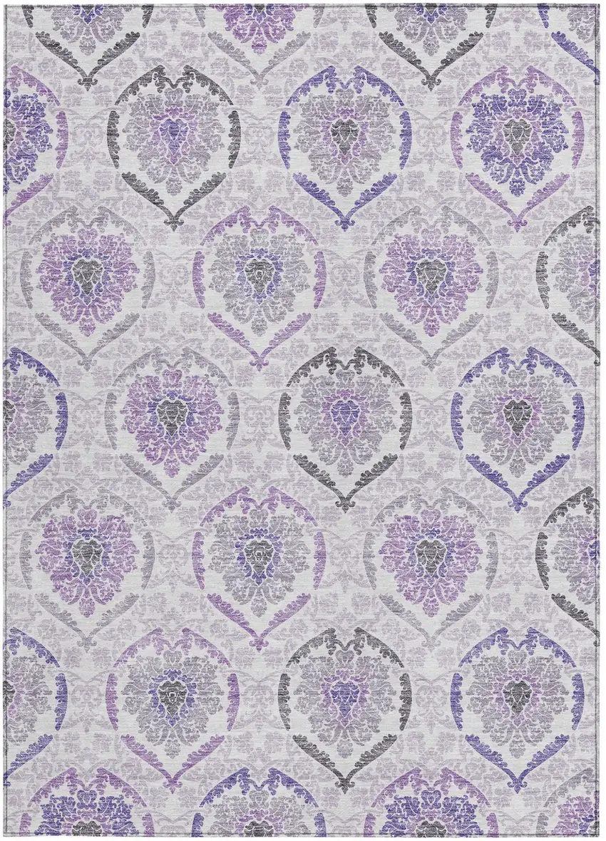 Purple Lavender And Gray Medallion Washable Indoor Outdoor Area Rug Photo 6
