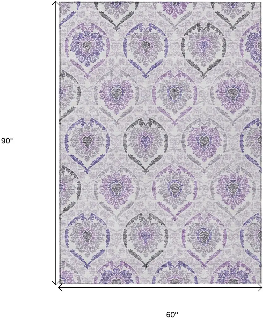 Purple Lavender And Gray Medallion Washable Indoor Outdoor Area Rug Photo 3