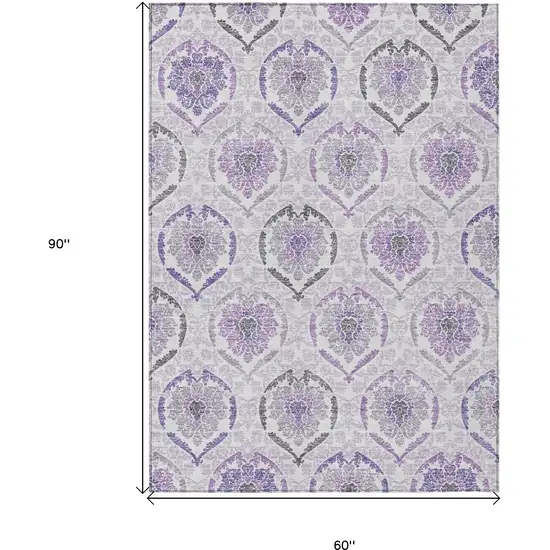 Purple Lavender And Gray Medallion Washable Indoor Outdoor Area Rug Photo 3