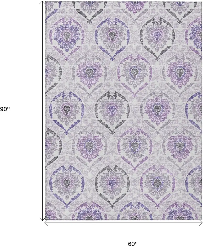 Purple Lavender And Gray Medallion Washable Indoor Outdoor Area Rug Photo 3