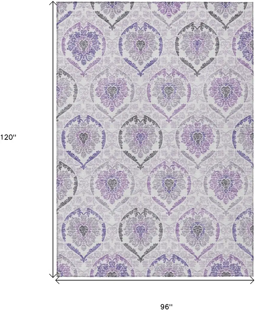 Purple Lavender And Gray Medallion Washable Indoor Outdoor Area Rug Photo 3