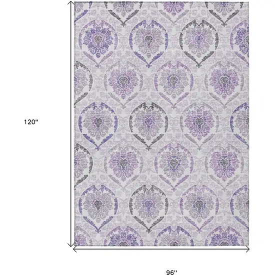 Purple Lavender And Gray Medallion Washable Indoor Outdoor Area Rug Photo 3