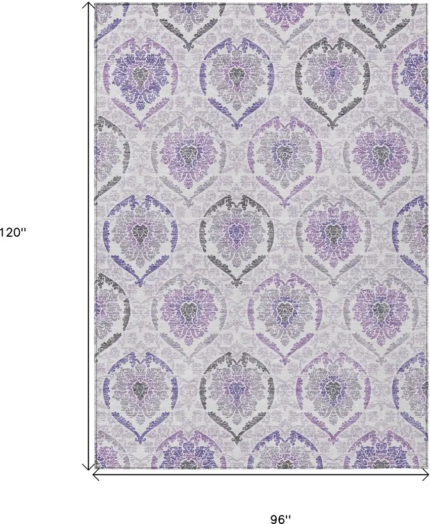 Purple Lavender And Gray Medallion Washable Indoor Outdoor Area Rug Photo 3
