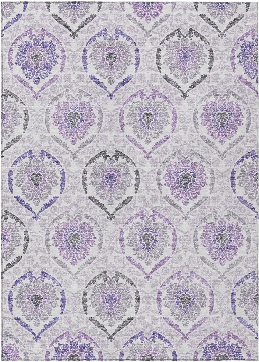 Purple Lavender And Gray Medallion Washable Indoor Outdoor Area Rug Photo 2