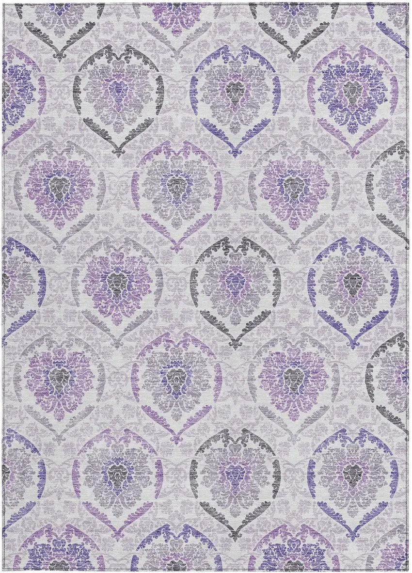 Purple Lavender And Gray Medallion Washable Indoor Outdoor Area Rug Photo 6