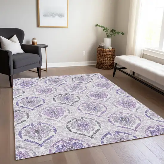 Purple Lavender And Gray Medallion Washable Indoor Outdoor Area Rug Photo 9