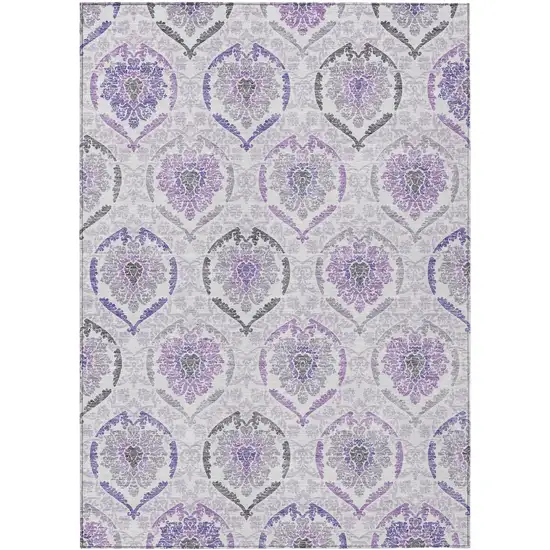 Purple Lavender And Gray Medallion Washable Indoor Outdoor Area Rug Photo 2