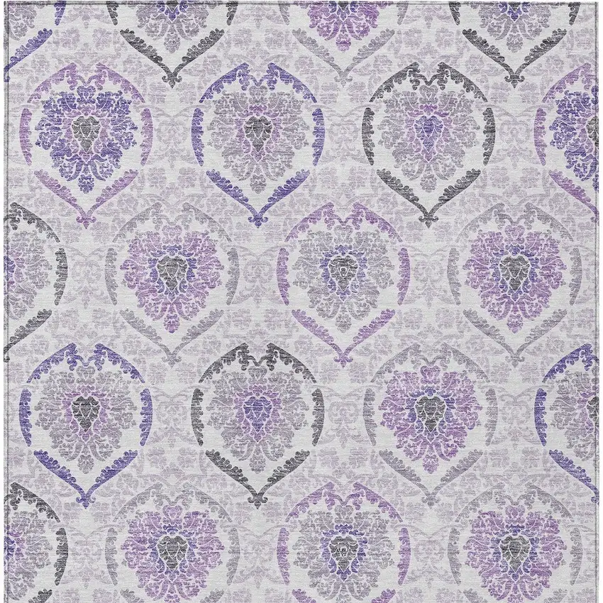 Purple Lavender And Gray Medallion Washable Indoor Outdoor Area Rug Photo 6