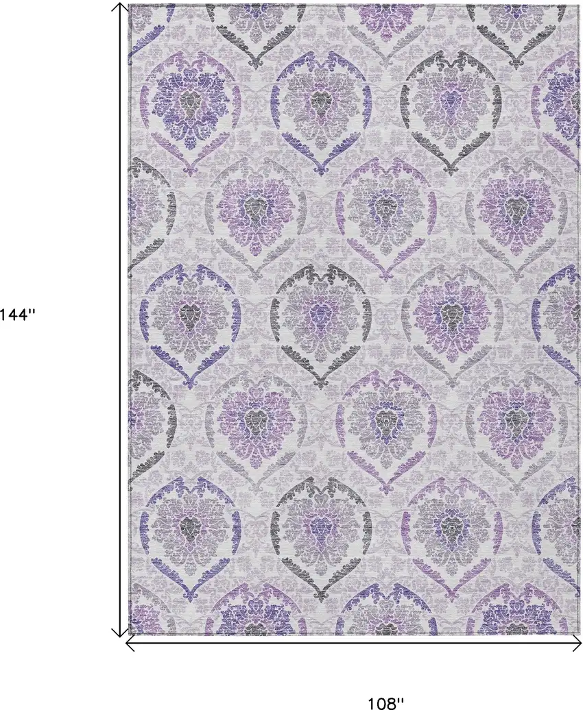 Purple Lavender And Gray Medallion Washable Indoor Outdoor Area Rug Photo 3