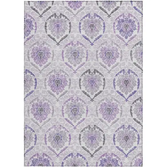 Purple Lavender And Gray Medallion Washable Indoor Outdoor Area Rug Photo 6