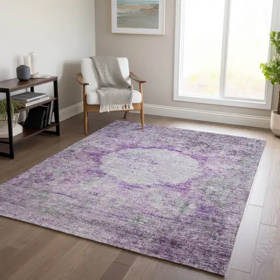 Purple Lavender And Gray Oriental Washable Indoor Outdoor Area Rug Photo 8