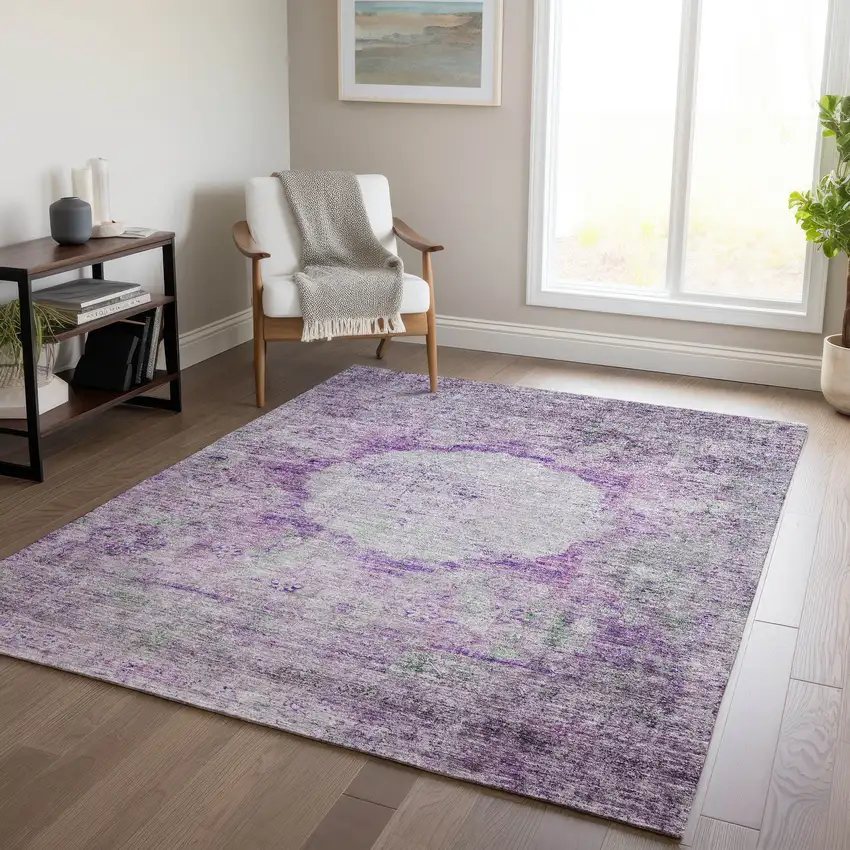 Purple Lavender And Gray Oriental Washable Indoor Outdoor Area Rug Photo 8