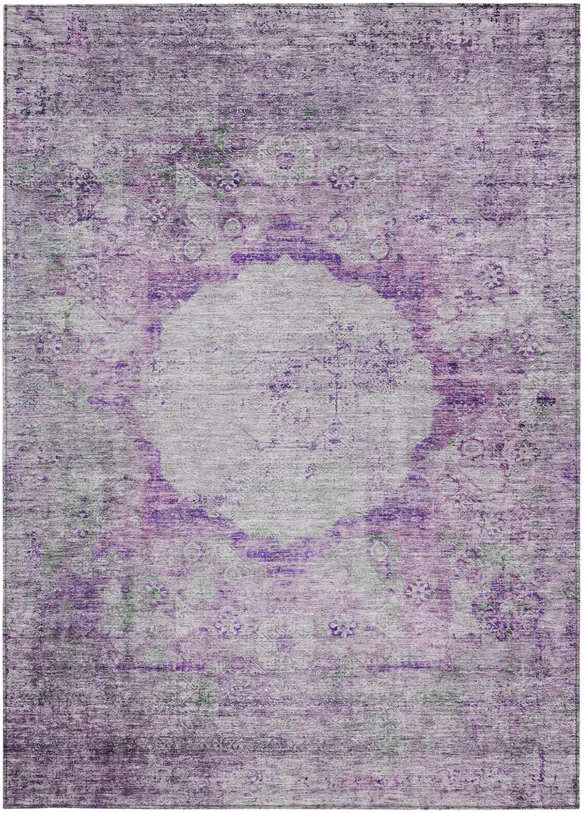Purple Lavender And Gray Oriental Washable Indoor Outdoor Area Rug Photo 6
