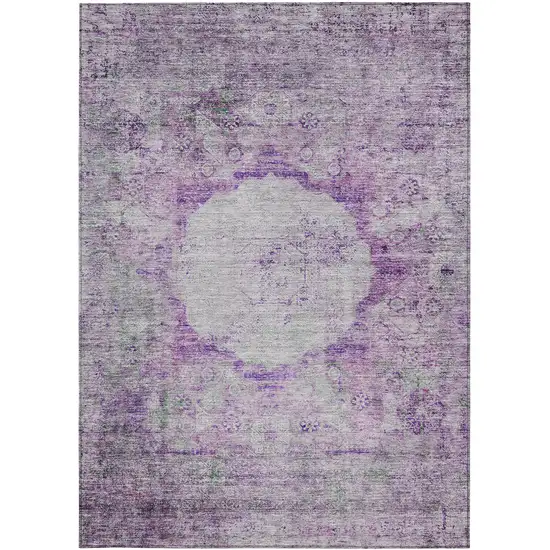 Purple Lavender And Gray Oriental Washable Indoor Outdoor Area Rug Photo 6