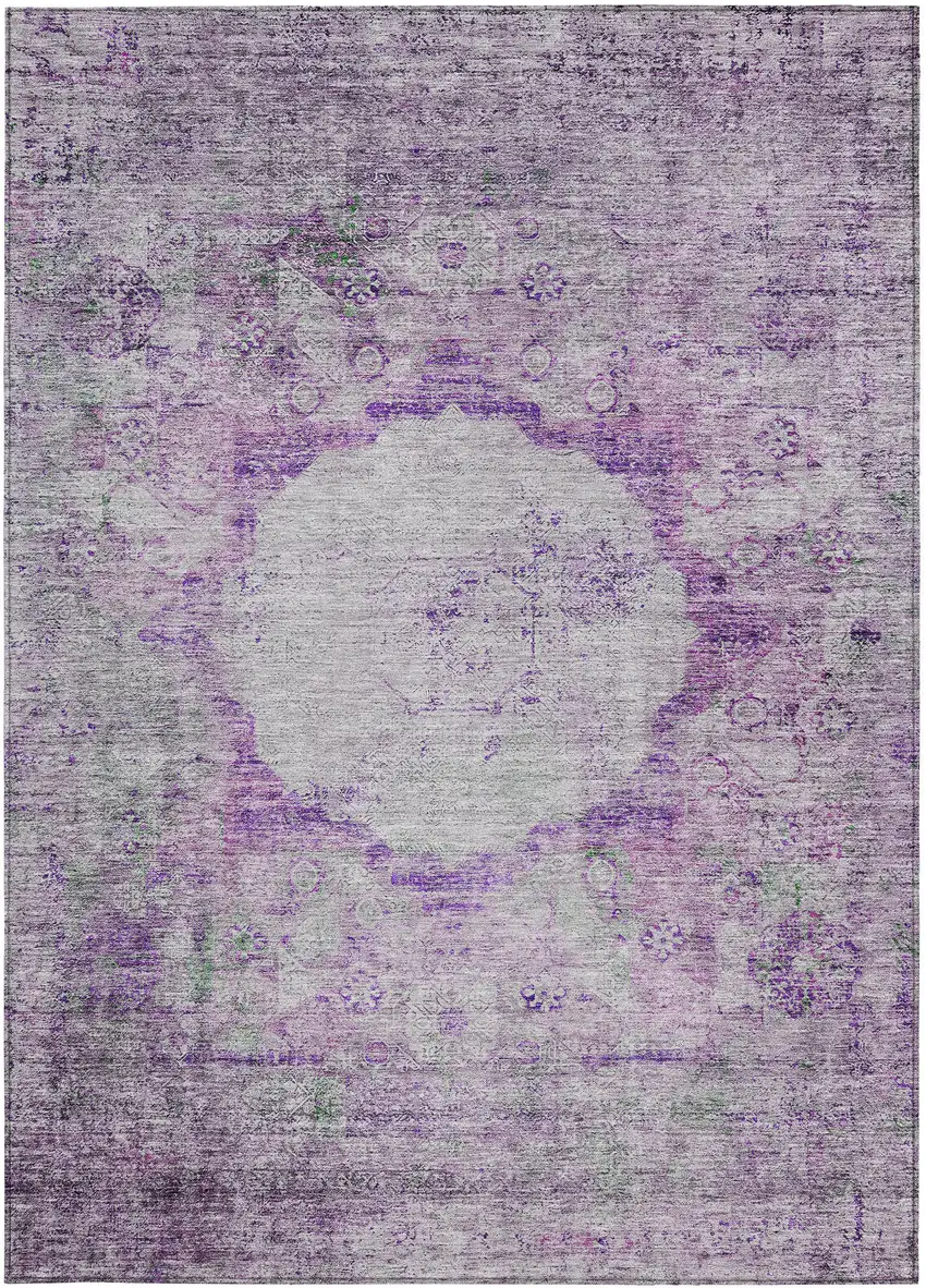 Purple Lavender And Gray Oriental Washable Indoor Outdoor Area Rug Photo 6