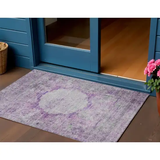 Purple Lavender And Gray Oriental Washable Indoor Outdoor Area Rug Photo 1