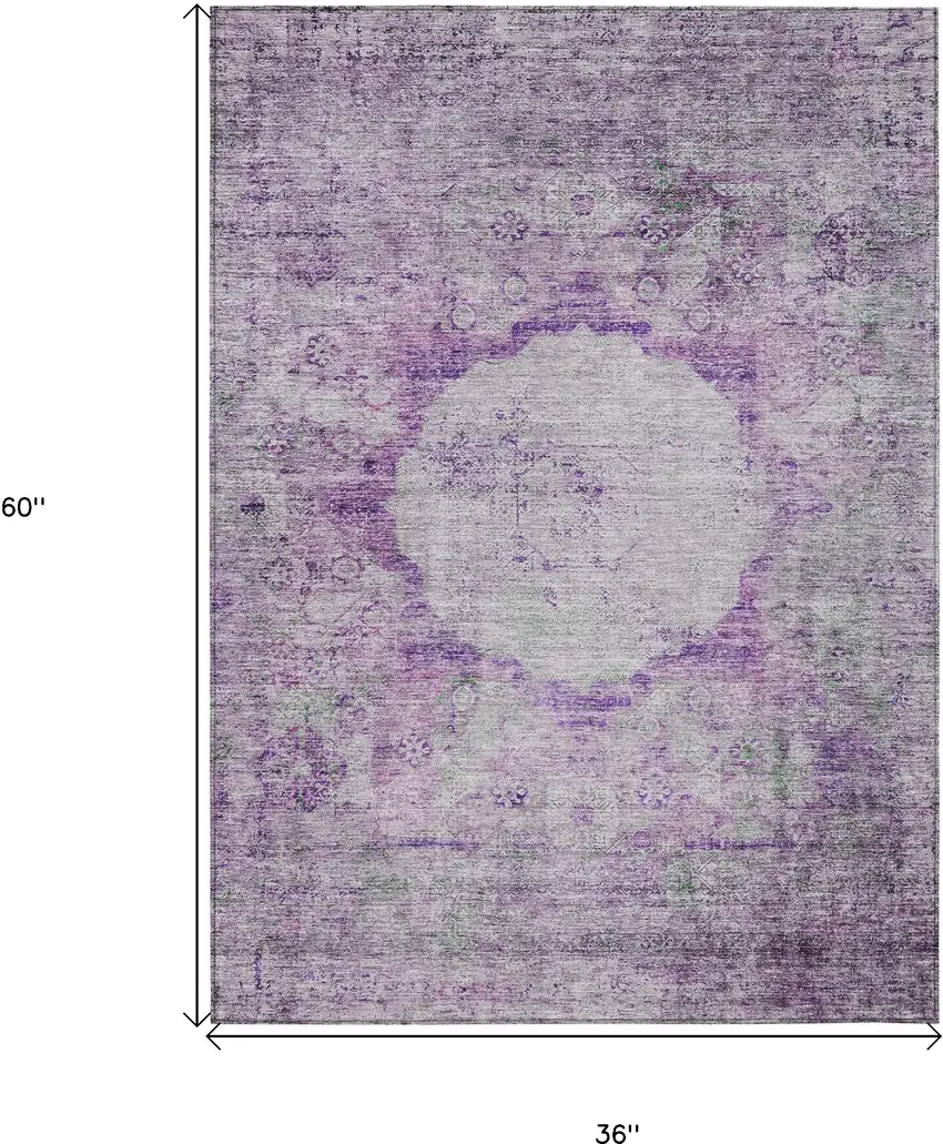 Purple Lavender And Gray Oriental Washable Indoor Outdoor Area Rug Photo 3