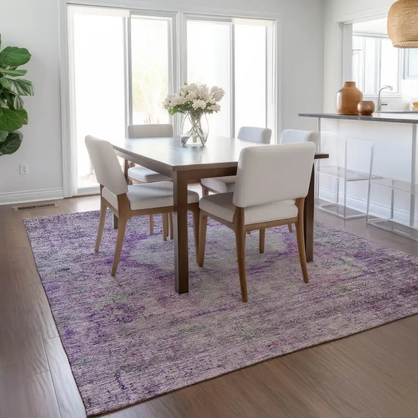 Purple Lavender And Gray Oriental Washable Indoor Outdoor Area Rug Photo 9