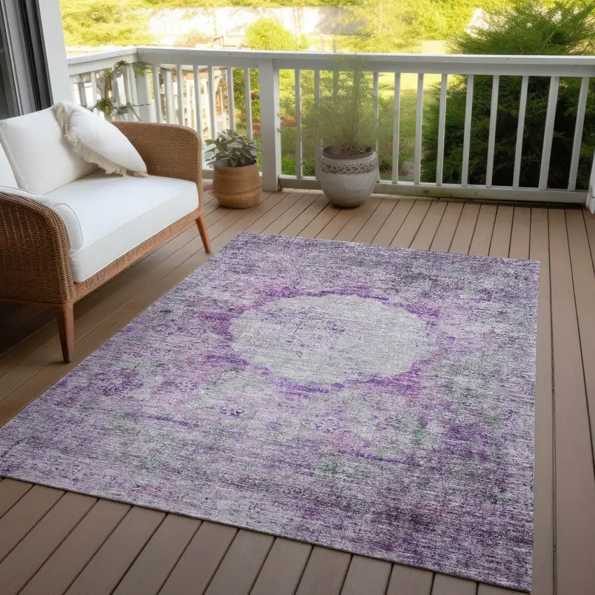 Purple Lavender And Gray Oriental Washable Indoor Outdoor Area Rug Photo 9