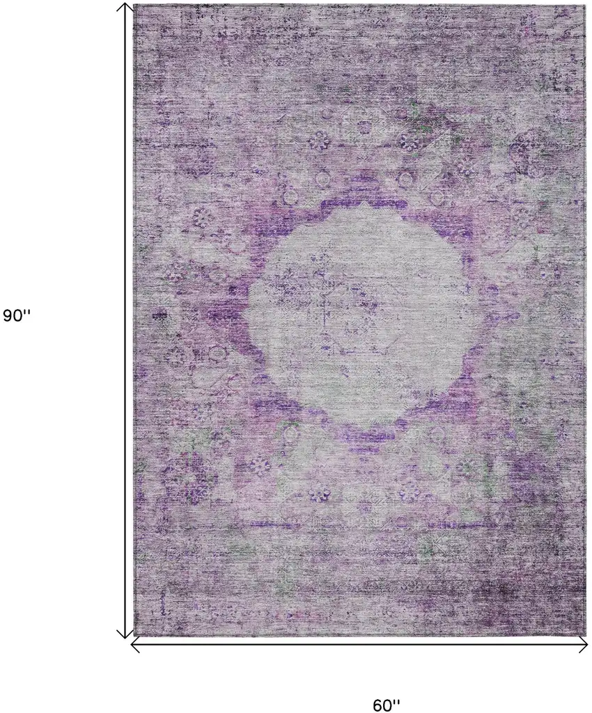 Purple Lavender And Gray Oriental Washable Indoor Outdoor Area Rug Photo 3