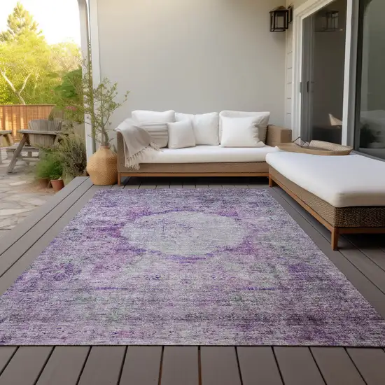 Purple Lavender And Gray Oriental Washable Indoor Outdoor Area Rug Photo 8