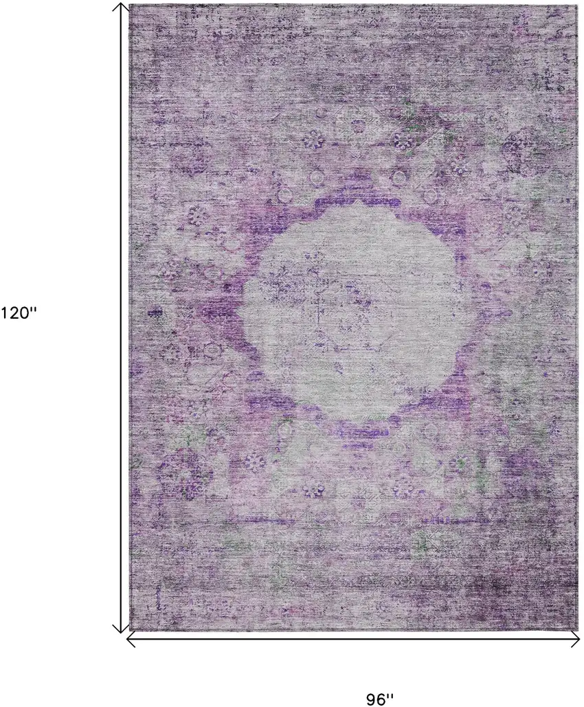 Purple Lavender And Gray Oriental Washable Indoor Outdoor Area Rug Photo 3