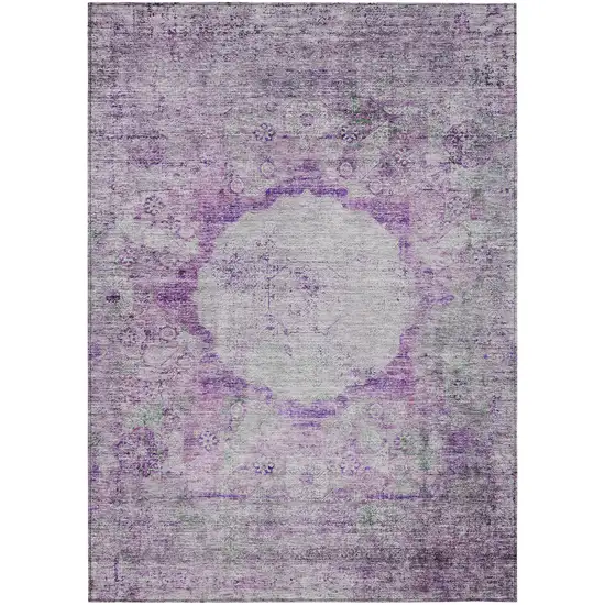 Purple Lavender And Gray Oriental Washable Indoor Outdoor Area Rug Photo 2