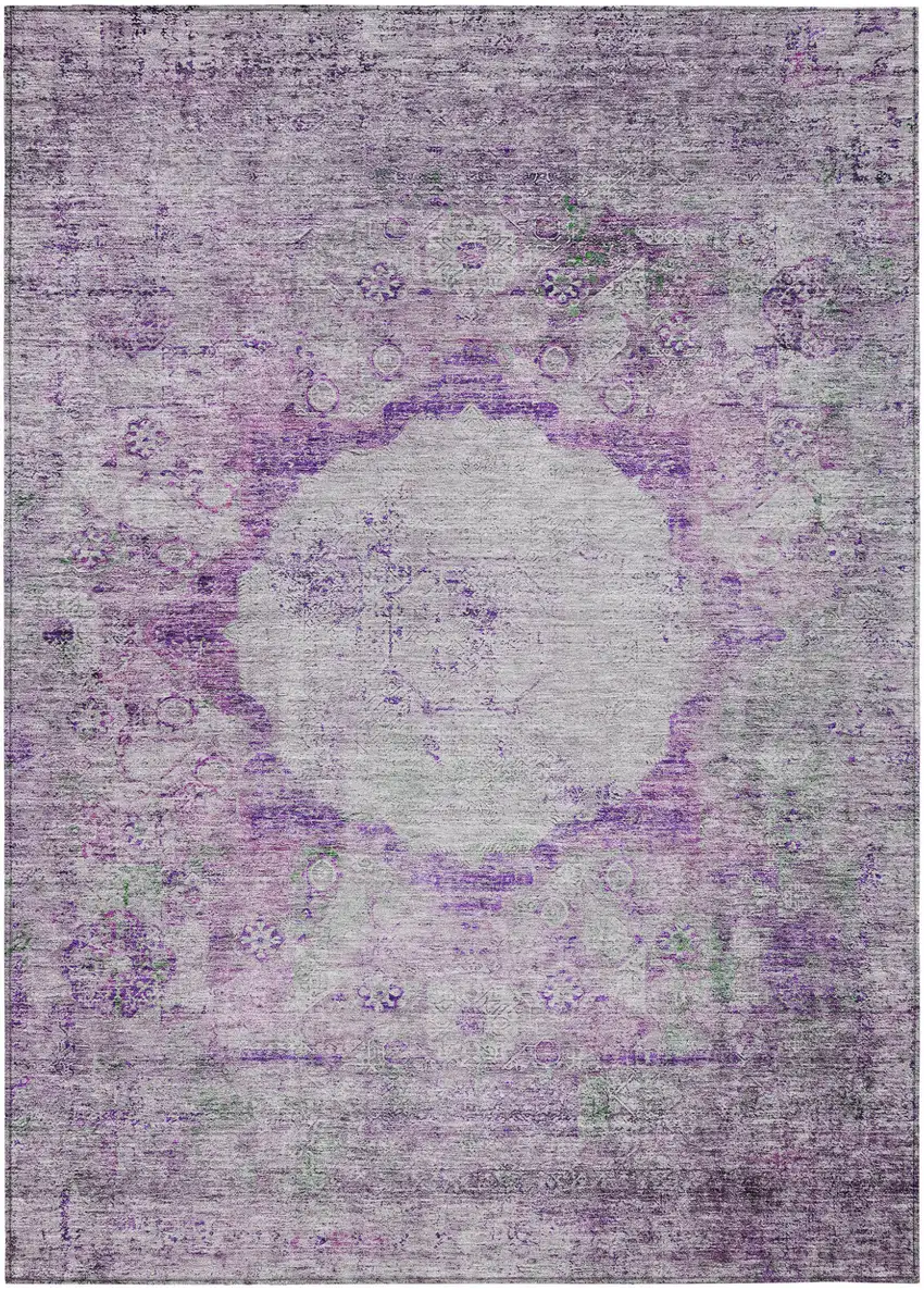 Purple Lavender And Gray Oriental Washable Indoor Outdoor Area Rug Photo 2