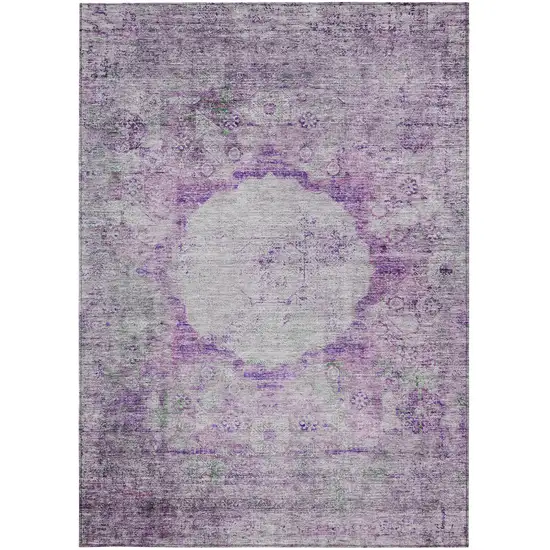 Purple Lavender And Gray Oriental Washable Indoor Outdoor Area Rug Photo 7