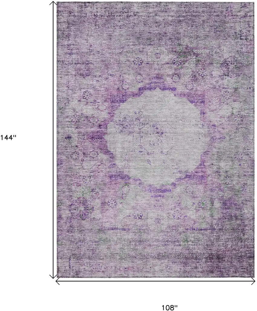 Purple Lavender And Gray Oriental Washable Indoor Outdoor Area Rug Photo 3