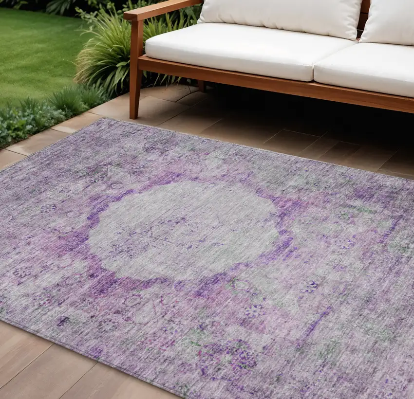 Purple Lavender And Gray Oriental Washable Indoor Outdoor Area Rug Photo 1
