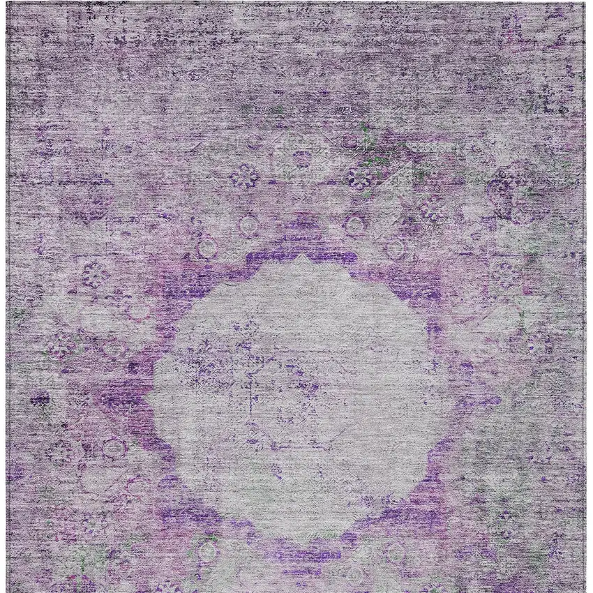 Purple Lavender And Gray Oriental Washable Indoor Outdoor Area Rug Photo 7