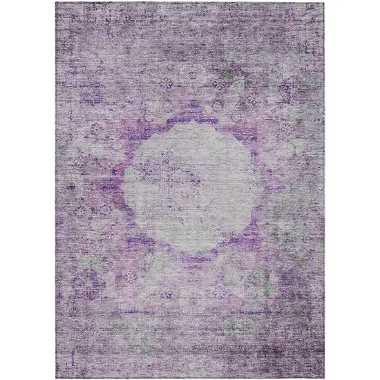 Purple Lavender And Gray Oriental Washable Indoor Outdoor Area Rug Photo 2