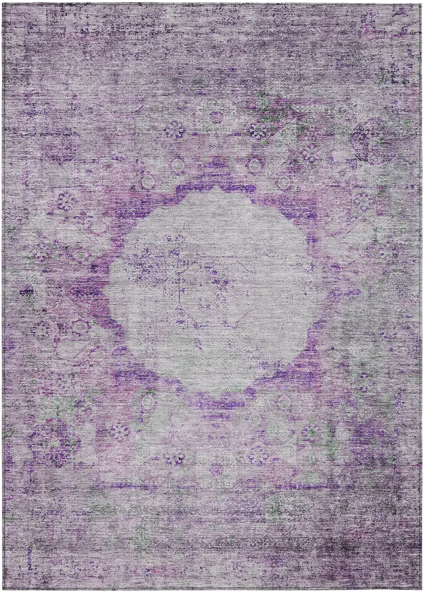 Purple Lavender And Gray Oriental Washable Indoor Outdoor Area Rug Photo 2