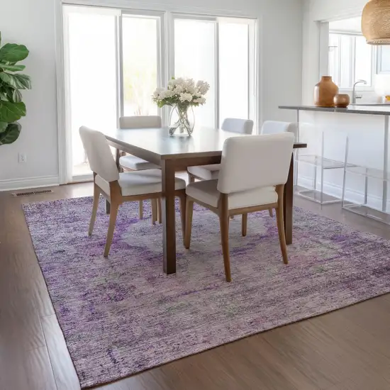 Purple Lavender And Gray Oriental Washable Indoor Outdoor Area Rug Photo 9