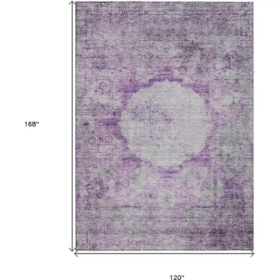 Purple Lavender And Gray Oriental Washable Indoor Outdoor Area Rug Photo 3