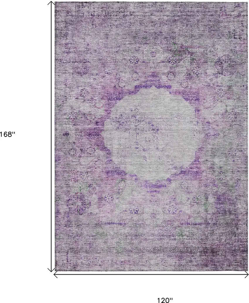 Purple Lavender And Gray Oriental Washable Indoor Outdoor Area Rug Photo 3